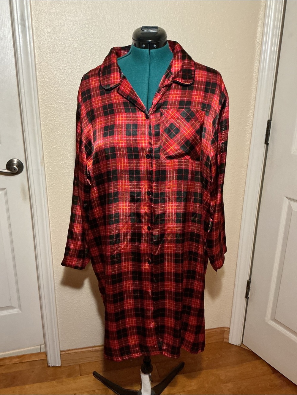 Red Plaid Satin Nightshirt - Women Intimates & Sleepwear